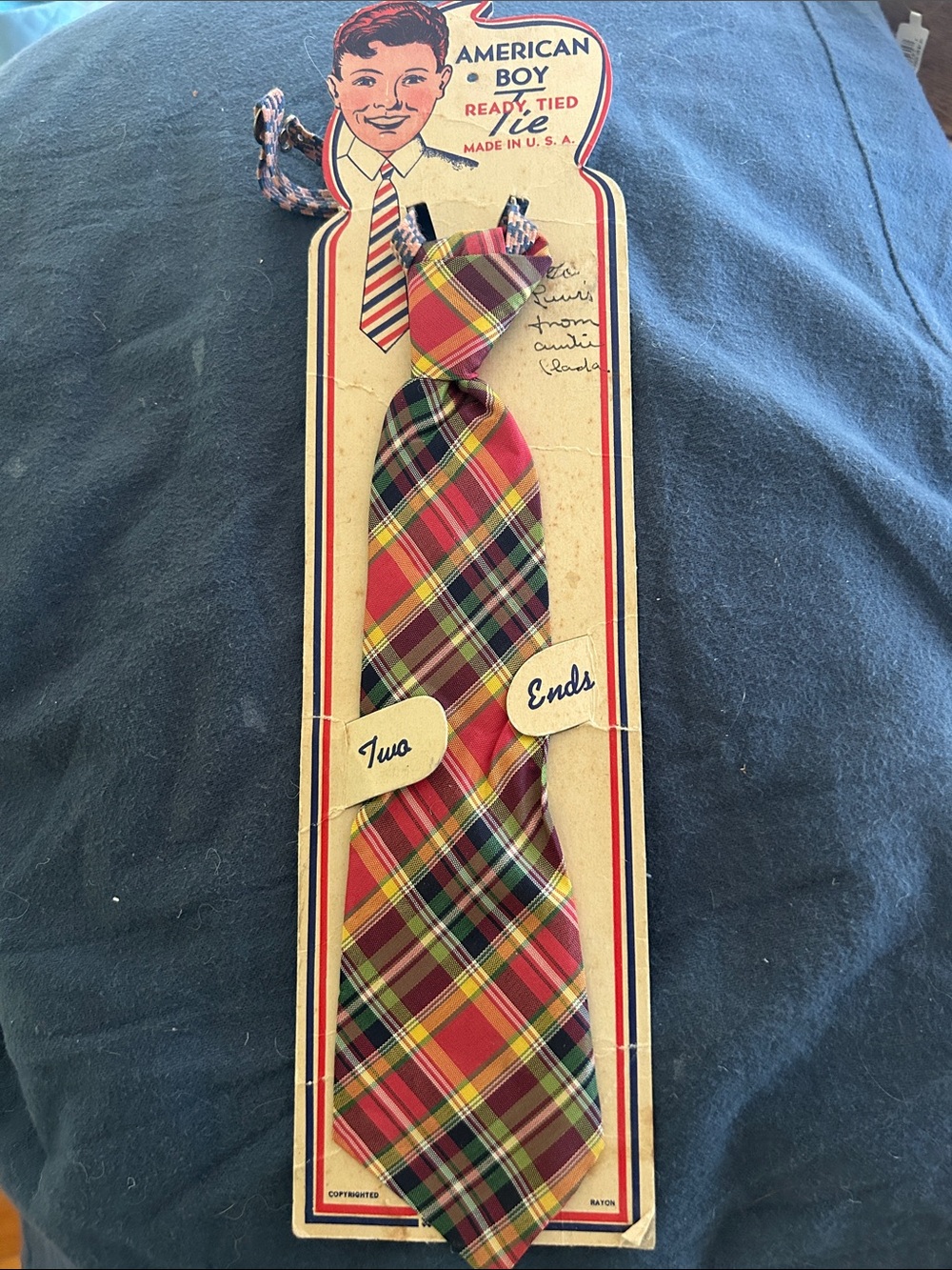 Vintage American Boy Ready-Tied Plaid Tie - Red, Green, Yellow